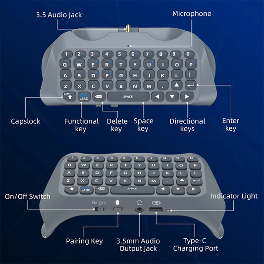 Wireless Keyboard For PS5 Gamepad Mount Mini Keypad Bluetooth Gamepad Keyboard Controller Chat Pad For PS5 Built-In Speaker