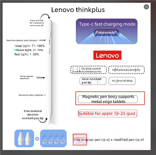 Thinkplus BP16APFor iPad with Palm Rejection Stylus Pen For iPad Air M2 Pro 13 Pro 12.9 10 Gen 7th 8th 9th 10.2 Lenovo Pencil